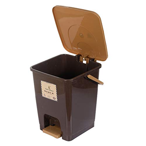 Kuber Industries Premium Plastic Pedal Step-On Dustbin (10 Ltr, Brown)-KUBMART16409