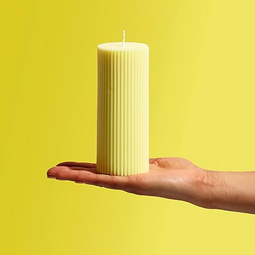 atorakushon Soy Wax Ribbed Pillar Candles 6''inches Yellow Scented Candle for Valentine, Home and Party Decoration, Wedding Gift, Romantic Dinner