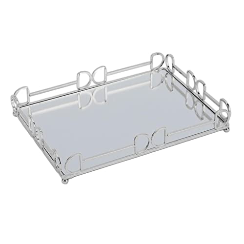 CALANDIS Rectangle Mirror Tray Vanity Serving Tray for Home Bathroom Bedroom L Silver