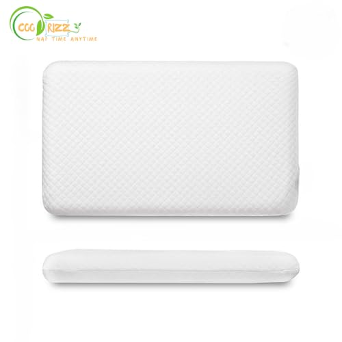 COORIZZ Orthopedic Memory Foam Ultra Slim Sleeping Bed Pillow Designed for Back, 1 Year Warranty Stomach and Side Sleeper with Premium Removable Zip White Cover,Size 58cm x 39cm x 7.5cm