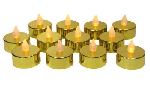 TAYLORED HOME Battery Powered Flickering Tealight Home Decor Flameless and Smokeless Decorative Acrylic Candles Led Tea Light House, Diwali, Christmas, Festival,... (Pack of 24, Golden)