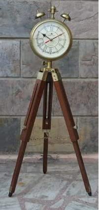 S A Enterprises Brass Floor Table Clock with Wooden Tripod Stand (Brown)