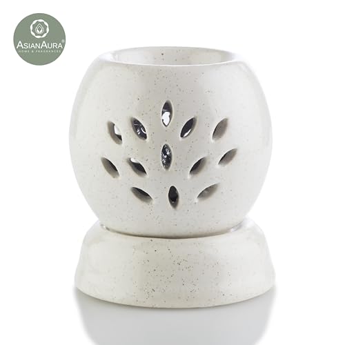 Asian Aura Handcrafted Ceramic Electric Round Shaped Aroma Diffuser| Aroma Oil Burner for Aromatherapy| Home Decor and Fragrance with Aroma Oils(English Lavender & Rosy Romance Fragrance 10ml Each)