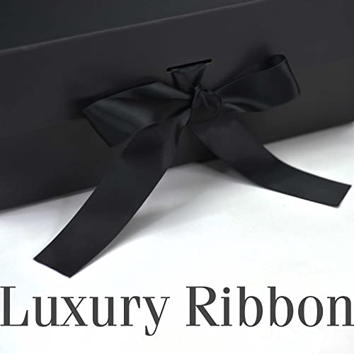 RBS® - Black Foldable Gift Box (1 Pack) Empty Gift Box with Satin Ribbon 23 x 16 x 10cm, Multipurpose Hamper Box Holds upto 5 kg Reuse Gift Boxes for Presents all occasions, Box for Packing