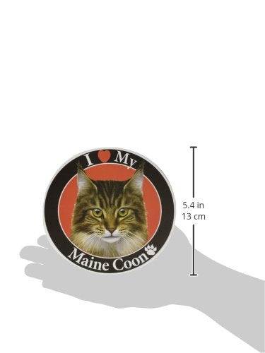 "I Love My Maine Coon Cat" Car Magnet With Realistic Looking Maine Coon Cat Photograph In The Center Covered In UV Gloss For Weather and Fading Protection Circle Shaped Magnet Measures 5.25 Inches Diameter