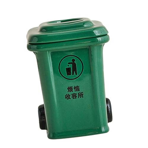 THE STYLE SUTRA® Mini Trash Can Shape Ash Holder Ceramic Portable for Living Room Office Desk Green