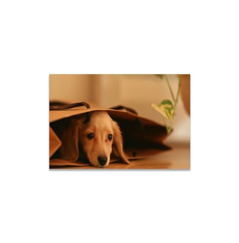 GADGETS WRAP Canvas Gallery Wrap Framed for Home Office Studio Living Room Decoration (14x11inch) - Puppy Sneaking