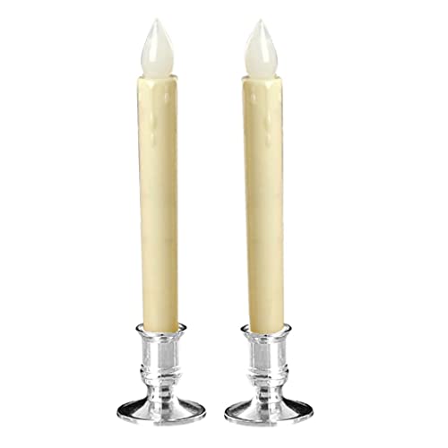 ATORSE® Flameless Flickering Led Pillars Candle Tea Light with Base Battery Powered White - Silver Base