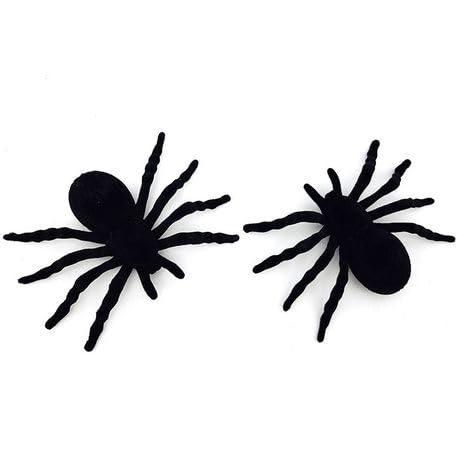 PartyToko Fun Halloween Props Large Realistic Rubber Spider Fake Insect 4pcs 3inch Size Each Black