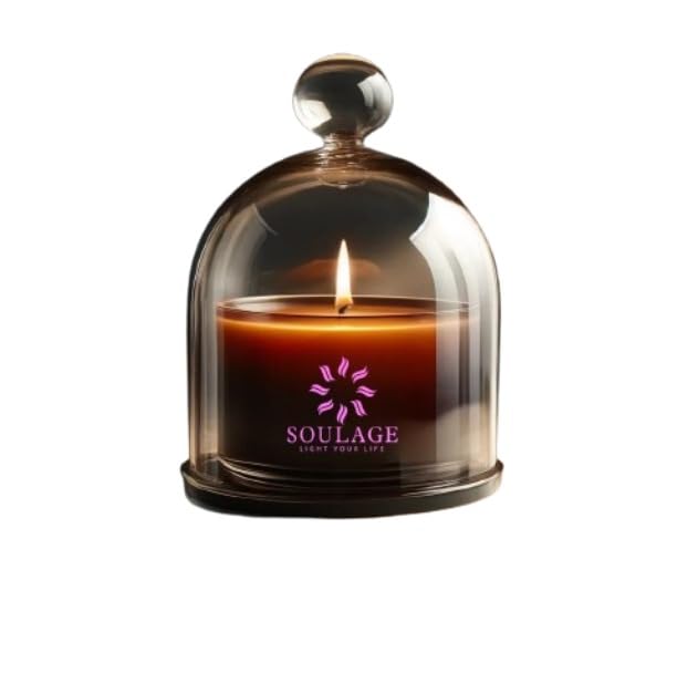 SOULAGE Premium Jasmine Scented Bell Jar Candle with Dome| Natural Soy Wax| Hand Crafted| Luxury Aromatherapy| Non Toxic| Healing & Meditation Candles| Slow Burn|