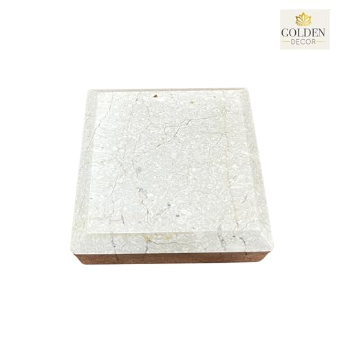 Square Marble Ash Tray, White and Grey