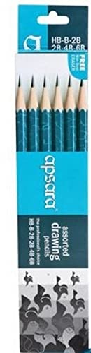 Apsara Assorted Drawing Pencils, Six Distinctive Grades (Hb, 2b, 4b, 6b, 8b, 10b), Impregnated Lead, Smooth & Consistent Lines, Includes Non-dust Eraser, for Artists, Pack of 6