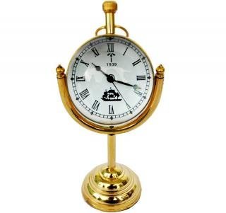 SIMONA �New 1939 Maritime Style Look Golden Brass Stand Table Clock, Antique Style Decorated Piece