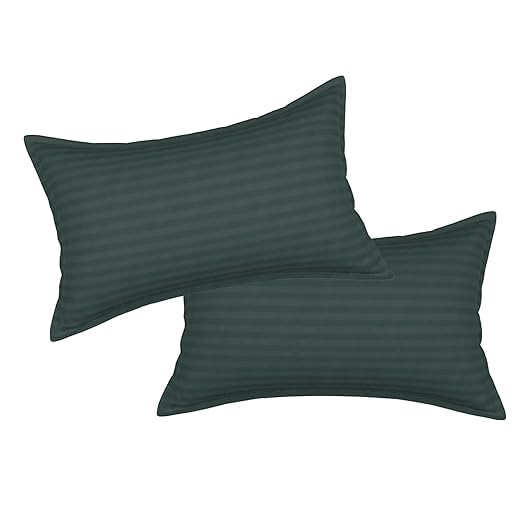 Rf Relaxfeel Microfibr Feeling Satin Stripe Fabric Bed Pillow for Sleeping Set of 2 Green (16x24)