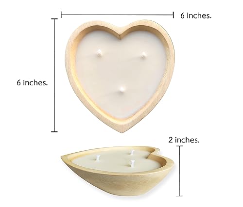 BestySuperStore 6” Heart Shaped Wooden Bowl Lavender Scented Soy Wax Candle - 3 Wicks 5 oz Decorative Dough Bowls Candles for Anniversary Engagement Wedding Birthday Valentine Christmas Gifts