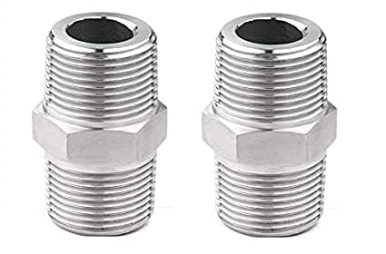 CP Hex Male Nipple 0.5 Inch to 0.5 Inch Male Threaded SS for connecting two Threaded Pipes or fittings Pac of 2 SILVER