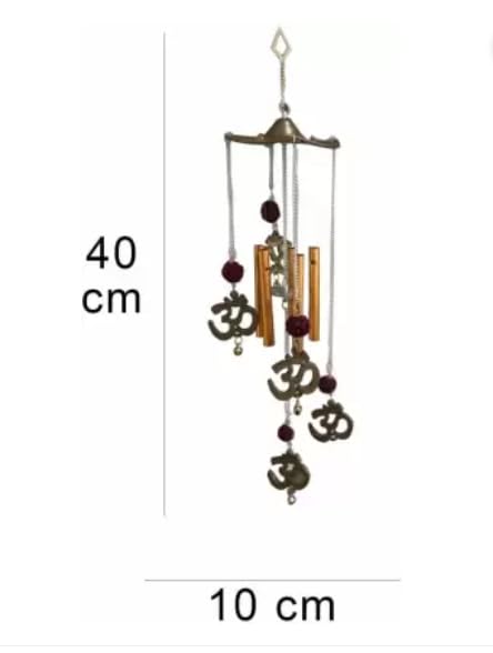 SDT Feng Shui Om Rudraksha Wind Chime Bamboo for Outdoor (40 x 10 cm, Brown) (Pack of 1)