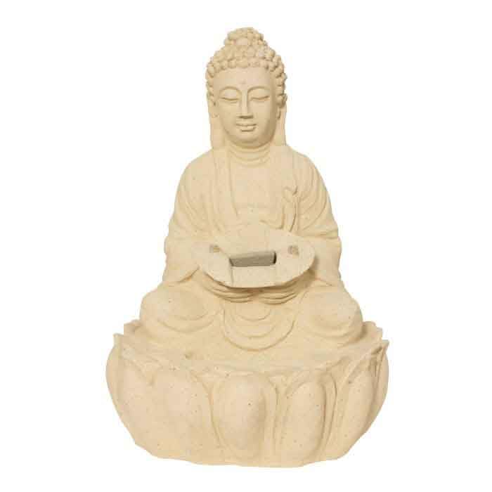 Art N Hub Big Lotus Buddha Home Decorative Fiber Best Home and Office Inauguration Gift Items Indoor Outdoor | Built (36 x 30 x 56 CM | Cream)