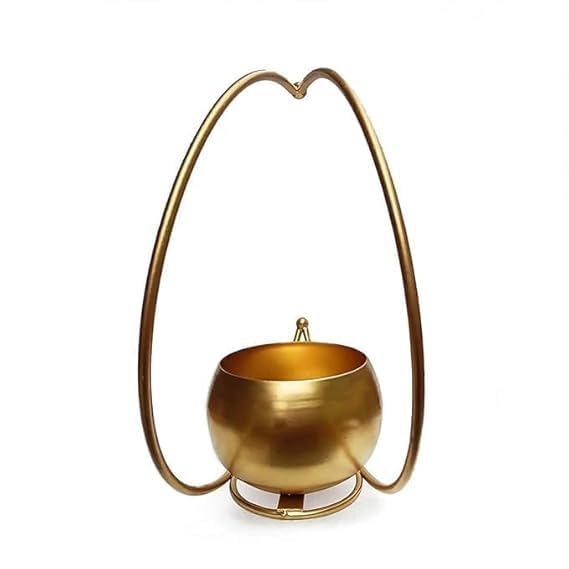 AMAZING ANTIQUE Metal Geometric Design Flower Vase with Gold Finish | Table Decorative Round Shape Flower Pot Moon Flower Vase | Size: 22X22 CM | Pack of 1 | Flower Not Included