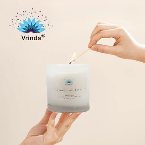 Vrinda® Flower of Life Glass Scented Candle with Crystals, Soy Blend. Approx. 5.29Oz