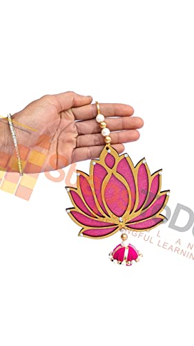 StepsToDo (with device) Hanging Wooden Lotus Cut-Out Handicraft. Set of 6. Rose Pink. Festive DIY Craft Material. Completely Wooden. Decoration for Any Festival, Diwali, Pooja, Wedding Gift.(6)