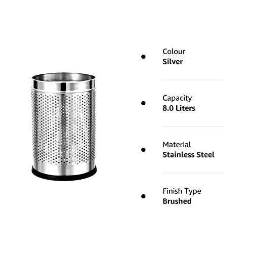 stainless steel Open-Top Zero to Infinity Perforated Round Dustbin for Dry Waste (Silver, 8 X12 inches)