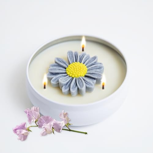 CANEN by NATURER Daisy Flower Scented Candle, Large Tin Jar Candle, Botanical Candle, 60 Hours Burning Time, 9.7 ‎Oz (Sweet Pea Scent)