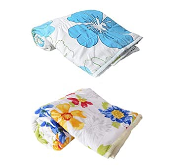 WONDERLOOK 100% Reversible Single Bed Dohar Combo Microfiber, Polycotton Set of 2 Pc (Blue & Sun Flowers)