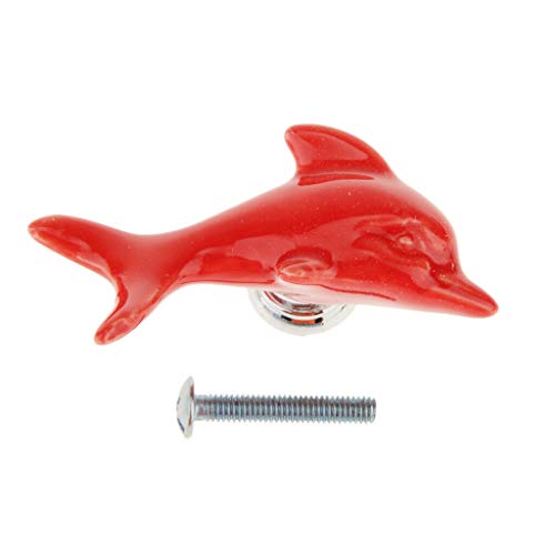 EN-VOLANT Modern Dolphin Ceramic Drawer Cabinet Door Pull Handle Knob Home Decor Red