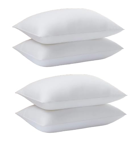 Perfect Sleeper 17x27 Inch Set of 4 Pillows, Soft Density for Stomach and Back Sleepers, Standard, Pack of 4, White, 43 x 69 cm - Plain White