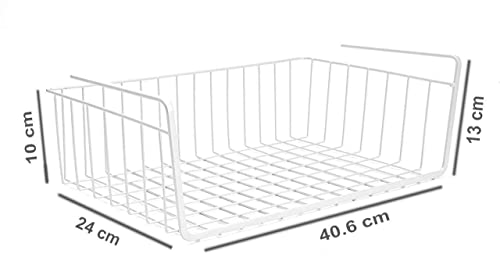 Go Hooked Vime Powder Coated Iron Multipurpose Under Tiered Shelf Cabinet/Undershelf Organiser Basket Storage Rack (16", White) - Pack Of 2