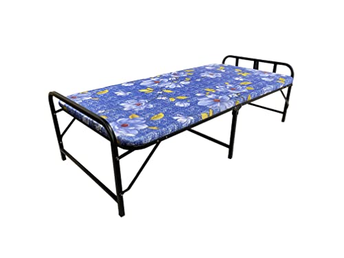 PALMEN Folding Bed Single for Sleeping, 2 Inch Soft Mattress Top Single Size Cot 3x6 ft (Powder Coating Black Matte Finish)