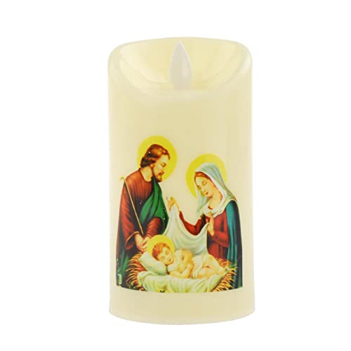 ATORSE® Electronic Candle Flameless Pillar Light Decoration Saint Family