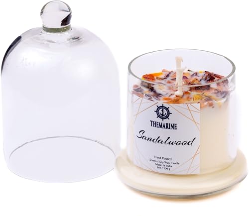 THEMARINE Sandalwood Scented Soy Wax Bell jar Candle | Natural Soy Wax | No Smoke Wick