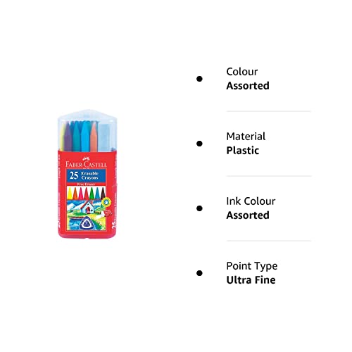 Faber-Castell Erasable Plastic Crayon Set Gift pack- 110mm, Pack of 25 (Assorted)