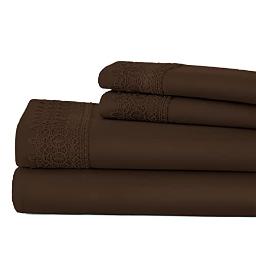 Twin, Chocolate Brown : Southshore Fine Linens 4-Piece 21 Inch Deep Pocket Sheet Set with Beautiful Lace - Chocolate Brown - Twin