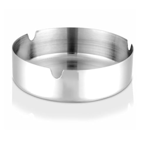 Fableart Stainless Steel Round Ashtray – 3 Grooves for Cigarettes, Windproof Design for Home, Office, Outdoor Use
