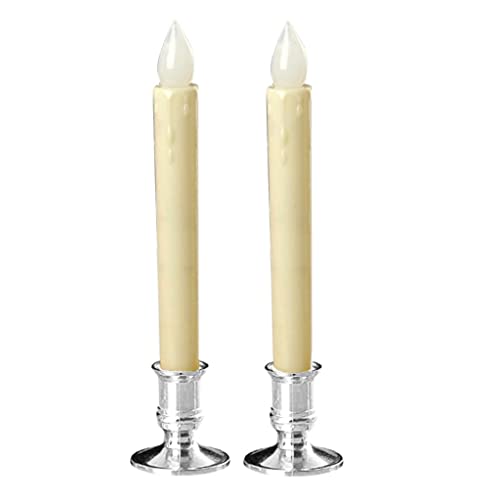 ATORSE® Flameless Flickering Led Pillars Candle Tea Light with Base Battery Powered White - Silver Base