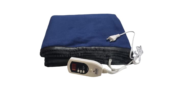 Nindra Electric Blanket for Single Bed Heating Bed Warmer with Three Heat Settings Super Soft Electric Heating Blanket Single Bed Size (150cms x 75cms) Made in India-(Camel/Blue/Brown/Maroon) (Blue)