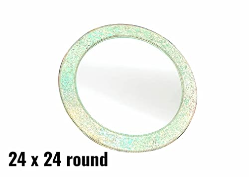 Cheval Glasses Beautiful Pearl Engraved Designer Venetian Multi Glass Round Wall Mirror with Sturdy Frame - (24 X 24 Inches).