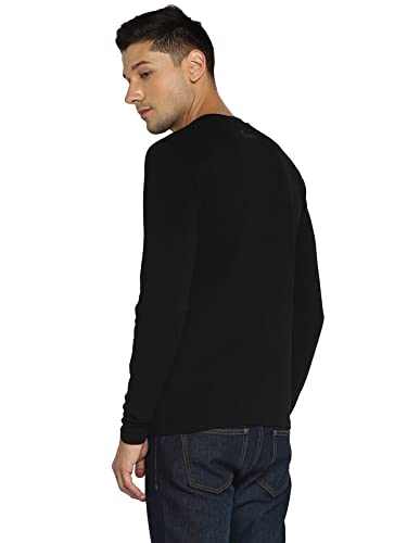 AMERICAN CREW Henley Full Sleeves Black Regular Fit T-Shirt For Men (Ac502_Black_Xl)