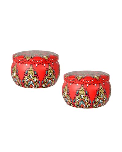 Amoda Candle Printed Candle Jars with Lids, Stain Resistant, Red, Set of 2