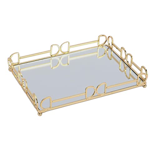 CALANDIS Rectangle Mirror Tray Vanity Serving Tray for Home Bathroom Bedroom L Golden