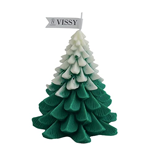 SAZ DEKOR Christmas Tree Wax Scented Candle Creative Curve Home Decor Prop White Green