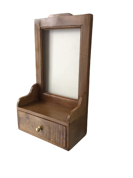 Wooden 1 Drawer Compact Decorative Hanging and Standing Mirror Solid Wood Material