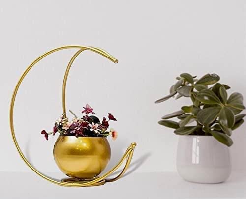 Wholesale J Mart Metal Flower Vase with Gold Finish | Geometric Half Moon Design Flower Pot Stand | Table Top Decorative Flower Pot | Gold Metal Flower Vase for Home and Office Side Table Decoration