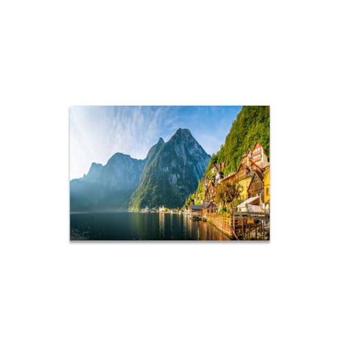 GADGETS WRAP Canvas Gallery Wrap Framed for Home Office Studio Living Room Decoration (14x11inch) - Hallstatt Lake View Photograph