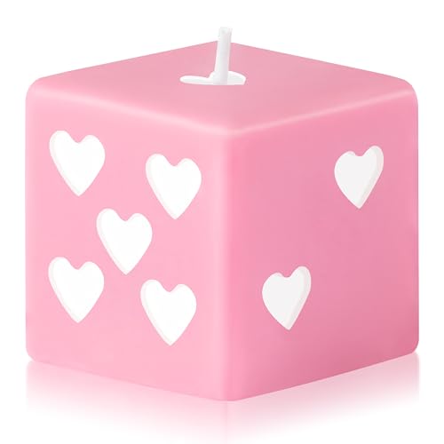 6sisc Pink White Heart Dice Candle Danish Pastel Room Decor Aesthetic Pine Fragrance Natural Soy Wax Handmade Aromatherapy Candles Desk Art Decoration Gift for Home Bedroom Supplies 2 x 2 in