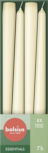 Bolsius Tapered Candles - Ivory - 8-Pack - 24.5 cm - Decorative Household Candles - Burning Time of 7 Hours - Unscented - Natural Vegan Wax - Without Palm Oil