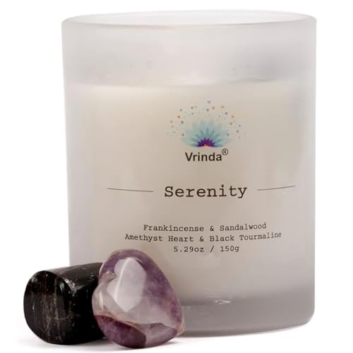 Vrinda® Serenity Glass Scented Candle with Crystals, Soy Blend. Approx. 5.29Oz